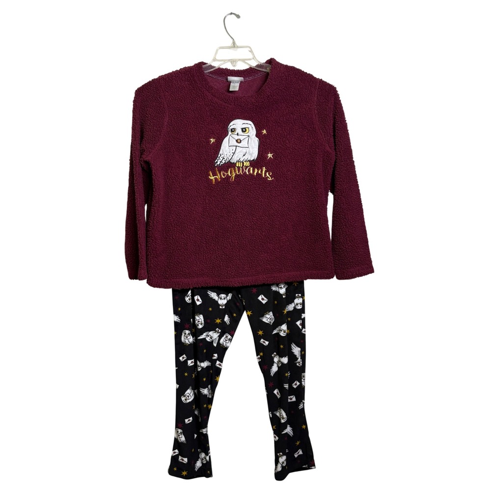 Harry Potter Pajama Set Womens Large Burgundy Brick Hedwig Sherpa Fleece 2pc‎